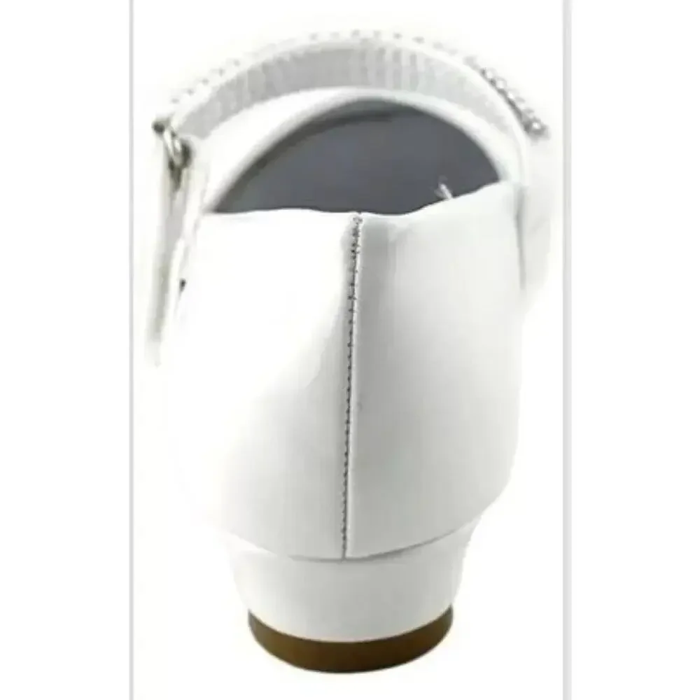 NEW Girl's Communion Dress Shoe-White/Patent Flat Shoe-Rhinestone Strap-Size 9T